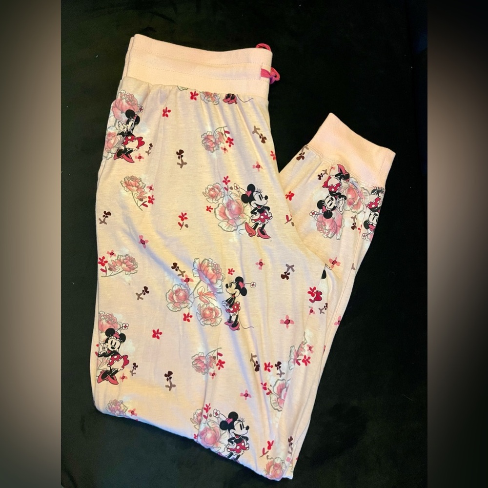 DISNEY Pink Minnie Mouse Floral Lounge Pants - Joggers - PJs - Large L